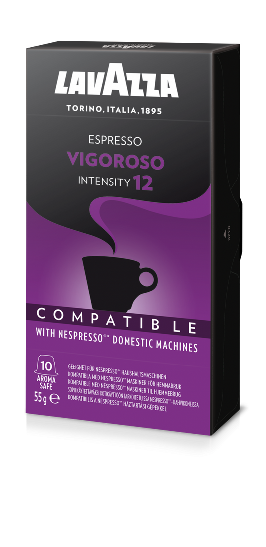 Lavazza Espresso Vigoroso, 10 Capsules Compatible with Nespresso®** Machines