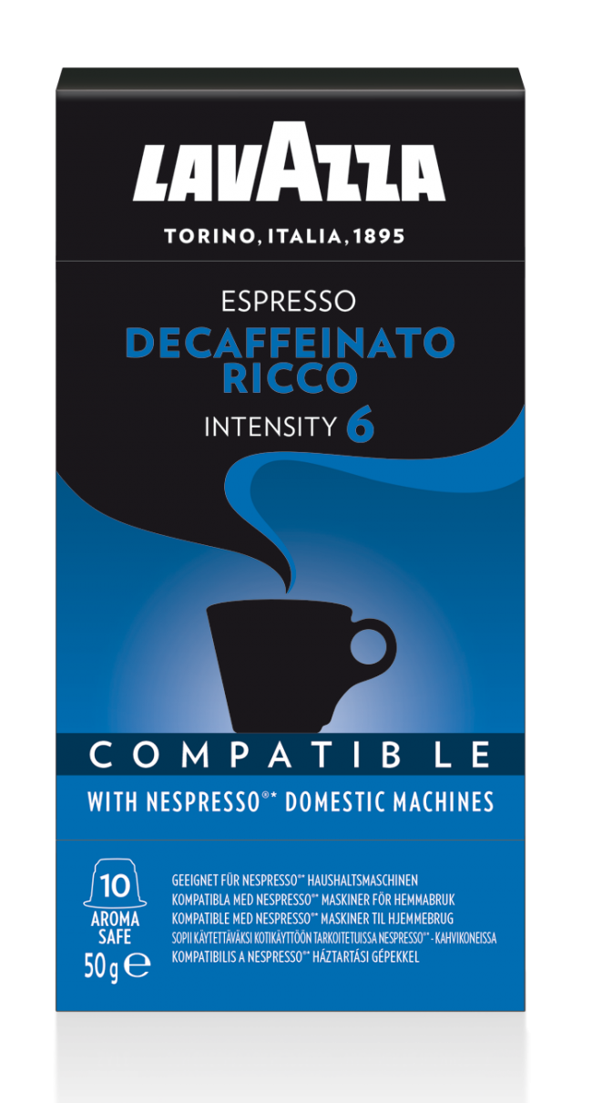 Lavazza Decaf Ricco, 10 Capsules Compatible with Nespresso®** Machines